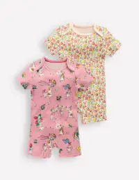 Twin Pack Short Rompers-Multi Summer Flowerbed