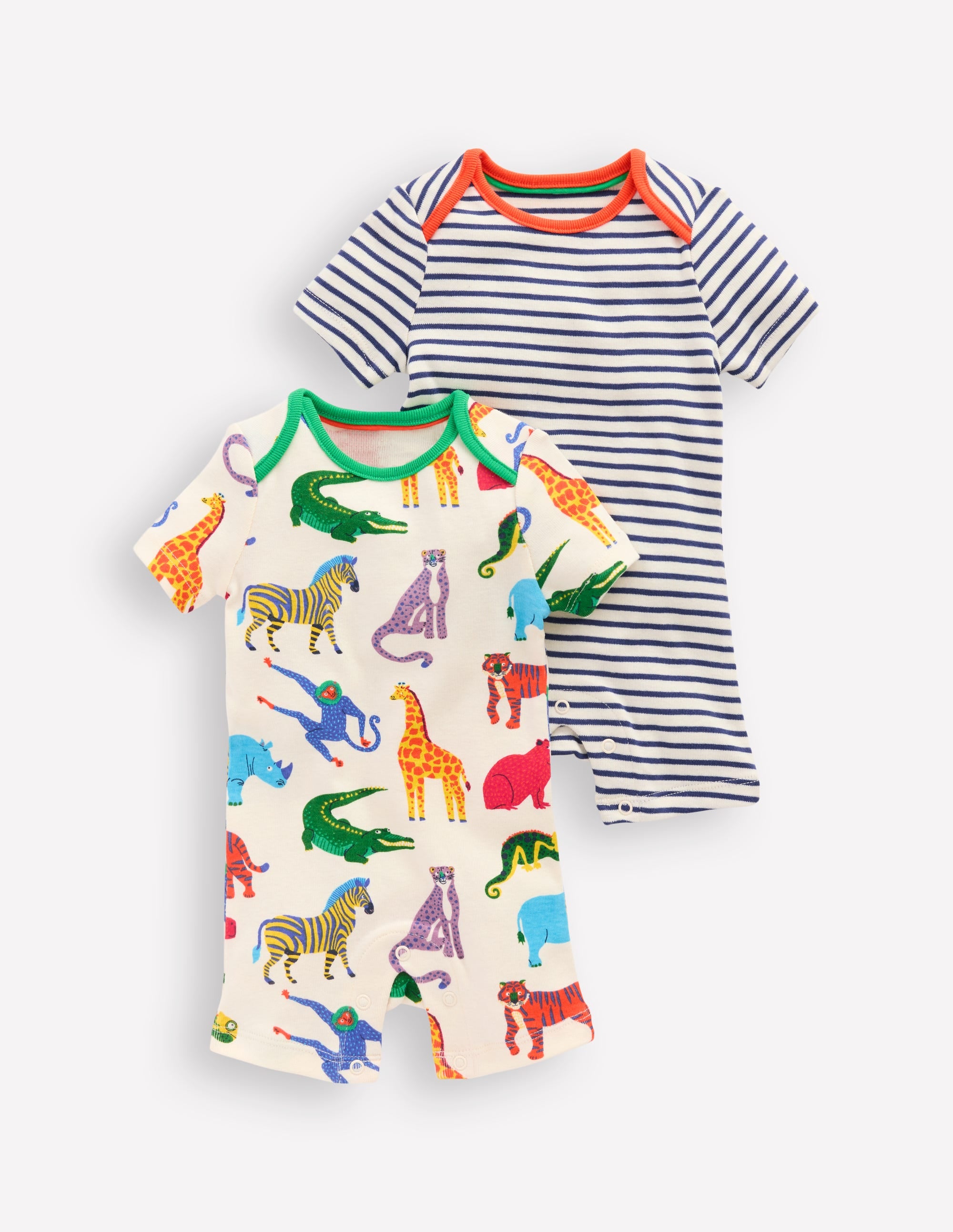 Boys Twin Pack Short Rompers-Multi Jungle Crowd