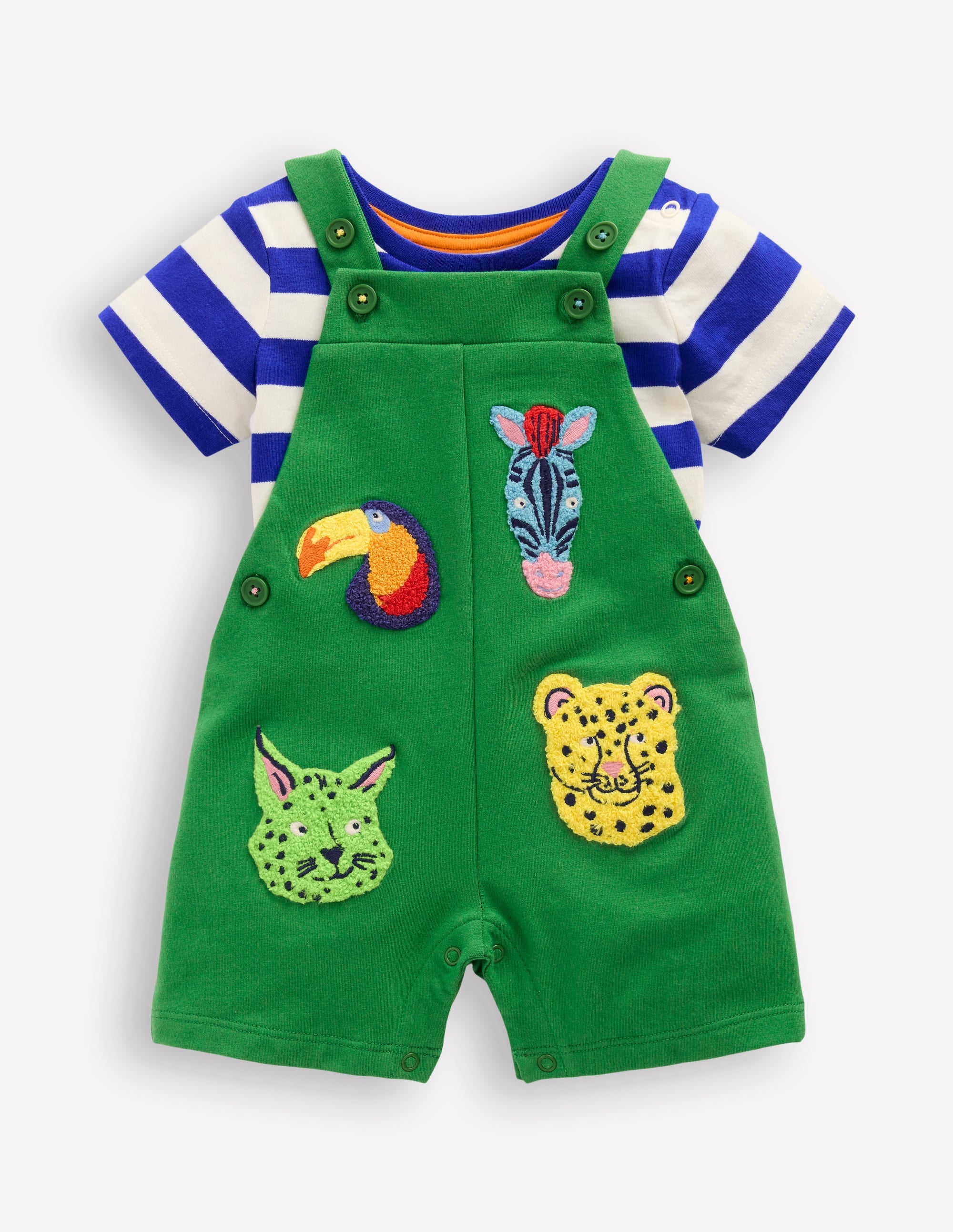 Boucle Jersey Overalls Set-Green Jungle Animals