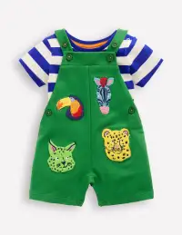 Boucle Jersey Overalls Set-Green Jungle Animals