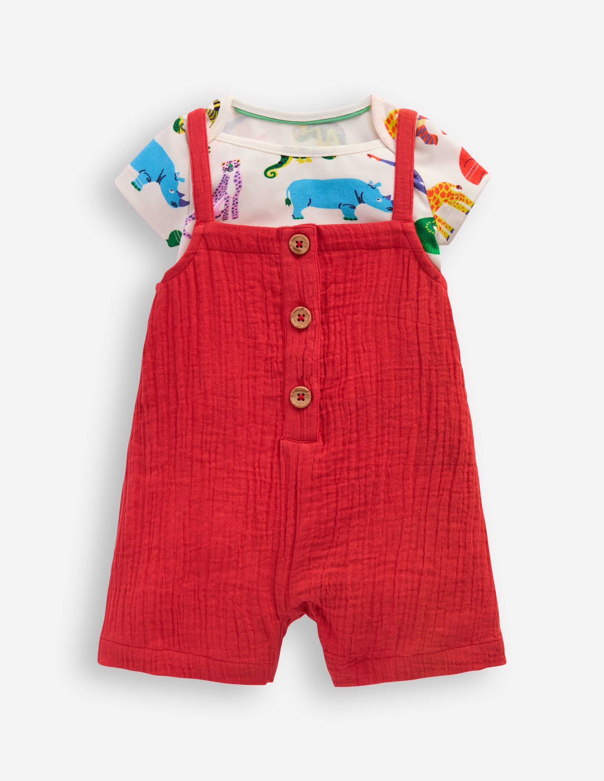 Double Cloth Overalls Set-Poppy Red Jungle