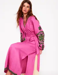 Embroidered Linen Tassel Dress-Sorbet Pink(Petite,2)