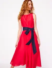 Pleated Sleeveless Dress-Poppy Red(Petite,2)
