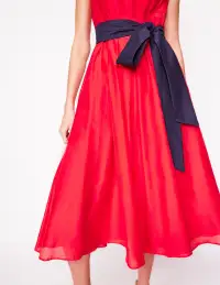 Pleated Sleeveless Dress-Poppy Red(Petite,2)