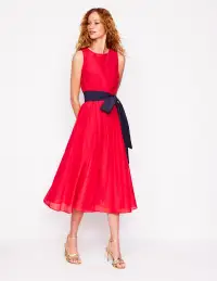 Pleated Sleeveless Dress-Poppy Red(Petite,2)