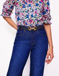 Iris Snaffle Trim Leather Belt-Navy(XS)