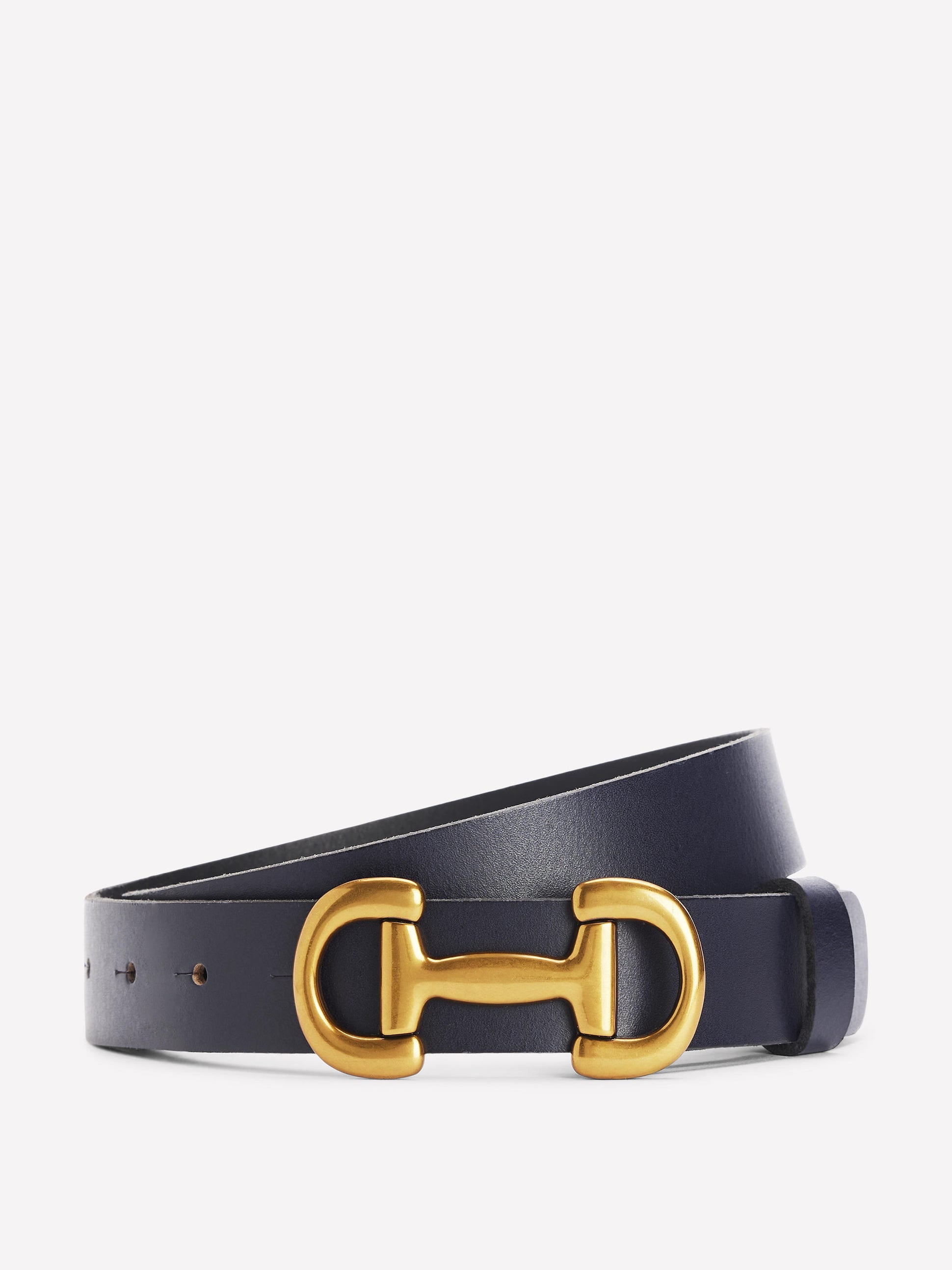 Iris Snaffle Trim Leather Belt-Navy