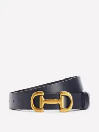 Iris Snaffle Trim Leather Belt-Navy