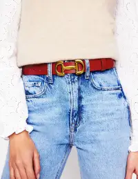 Iris Snaffle Trim Leather Belt-RED(XS)