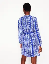 Cleo Linen Tie Waist Dress-Bright Blue. Ornate Border(Regular,2)