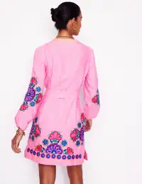 Cleo Linen Tie Waist Dress-Pink Chambray Embroidery(Regular,2)