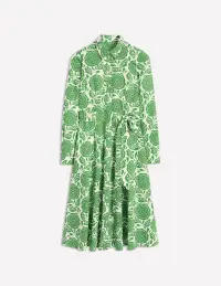 Amy Cotton Midi Shirt Dress-Paradise Green. Dahlia Stamp(Petite,2)