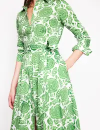 Amy Cotton Midi Shirt Dress-Paradise Green. Dahlia Stamp(Petite,2)