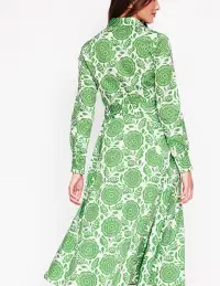 Amy Cotton Midi Shirt Dress-Paradise Green. Dahlia Stamp(Petite,2)