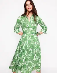 Amy Cotton Midi Shirt Dress-Paradise Green. Dahlia Stamp(Petite,2)
