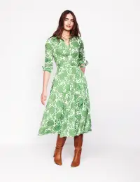 Amy Cotton Midi Shirt Dress-Paradise Green. Dahlia Stamp(Petite,2)