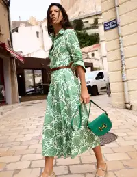 Amy Cotton Midi Shirt Dress-Paradise Green. Dahlia Stamp(Petite,2)
