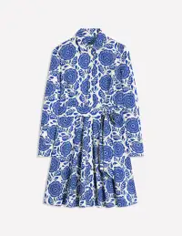 Amy Cotton Short Shirt Dress-Bright Blue. Dahlia Stamp(Regular,2)