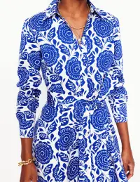 Amy Cotton Short Shirt Dress-Bright Blue. Dahlia Stamp(Regular,2)