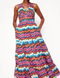 Serena Cotton Tie Maxi Dress-Multi. Abstract Wave(Petite,2)