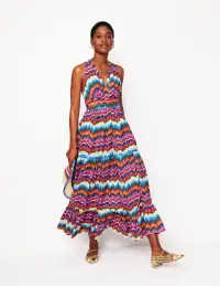 Serena Cotton Tie Maxi Dress-Multi. Abstract Wave(Petite,2)