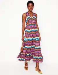 Serena Cotton Tie Maxi Dress-Multi. Abstract Wave(Petite,2)