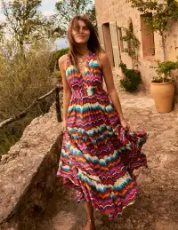 Serena Cotton Tie Maxi Dress-Multi. Abstract Wave(Petite,2)