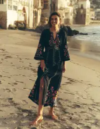 Una Linen Embroidered Dress-Navy. Multi Embroidery(Petite,2)