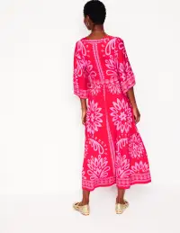 Maya Kimono Jersey Maxi Dress-Strawberry Red. Palm Foliage(Petite,2)