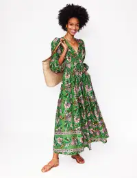Lola Blouson Maxi Dress-Green. Botanica Terrace(Petite,2)