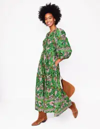 Lola Blouson Maxi Dress-Green. Botanica Terrace(Petite,2)