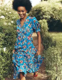 Rosie Godet Tea Dress-Gallery Blue. Abstract Posy(Petite,2)