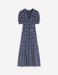 Rosie Godet Tea Dress-French Navy. Abstract Dot(Petite,2)