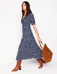 Rosie Godet Tea Dress-French Navy. Abstract Dot(Petite,2)