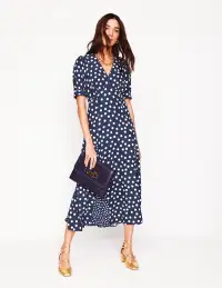 Rosie Godet Tea Dress-French Navy. Abstract Dot(Petite,2)
