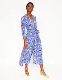 Marcia Jersey Midi Shirt Dress-Bright Blue. Elaborate Stamp(Petite,2)