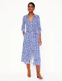 Marcia Jersey Midi Shirt Dress-Bright Blue. Elaborate Stamp(Petite,2)