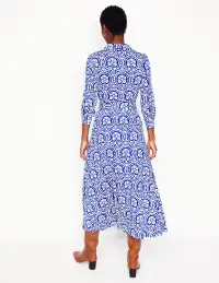 Marcia Jersey Midi Shirt Dress-Bright Blue. Elaborate Stamp(Petite,2)