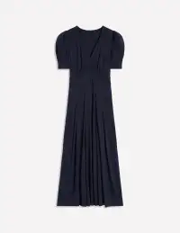 Kristen Pleated Jersey Dress-Navy(Petite,2)