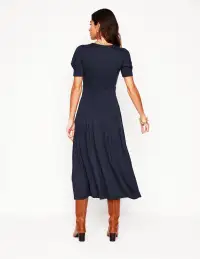 Kristen Pleated Jersey Dress-Navy(Petite,2)