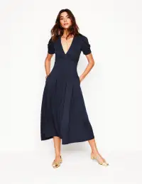 Kristen Pleated Jersey Dress-Navy(Petite,2)