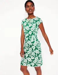 Florrie Jersey Dress-Rich Emerald. Blossom Swirl