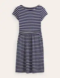 Amelie Jersey Dress-Navy. Ivory Stripe(Petite,2)