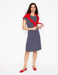 Amelie Jersey Dress-Navy. Ivory Stripe