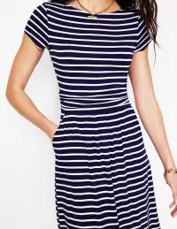 Amelie Jersey Dress-Navy. Ivory Stripe(Petite,2)