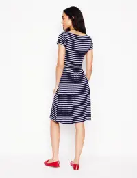 Amelie Jersey Dress-Navy. Ivory Stripe(Petite,2)
