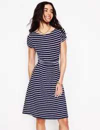 Amelie Jersey Dress-Navy. Ivory Stripe(Petite,2)