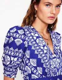 Bella Puff Sleeve Maxi Dress-Bright Blue. Ornate Border(Petite,2)