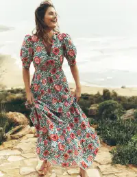 Bella Puff Sleeve Maxi Dress-Multi. Foliage Scatter(Petite,2)