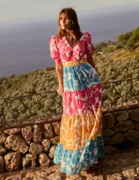 Bella Puff Sleeve Maxi Dress-Multi. Blossom Cascade(Petite,2)